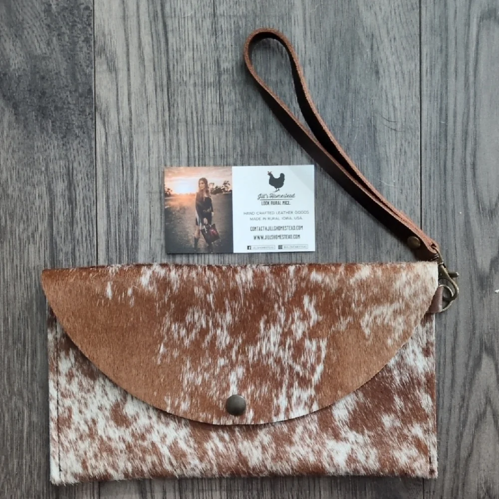 Brown and White Cowhide Clutch - Picture 1 of 1